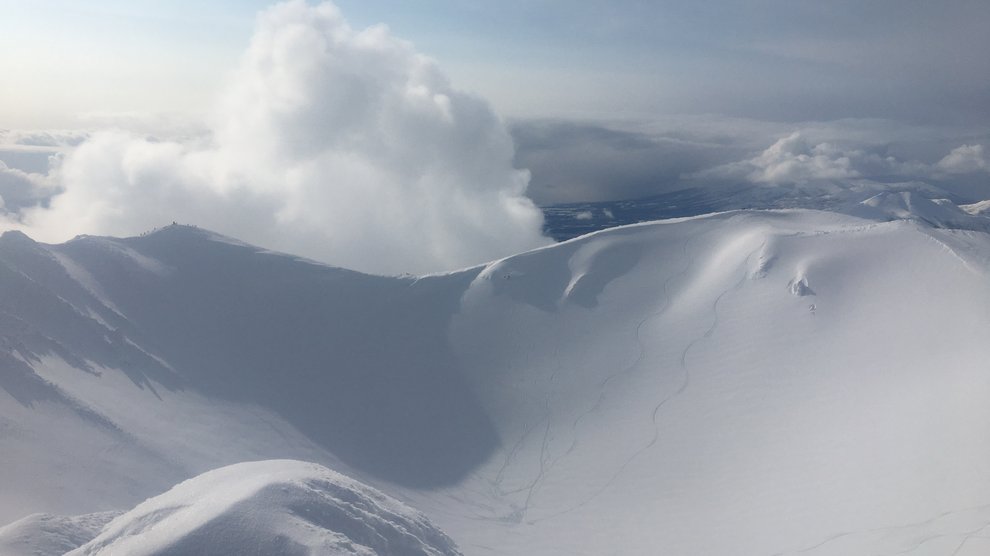 View into the crater and onto tracks.