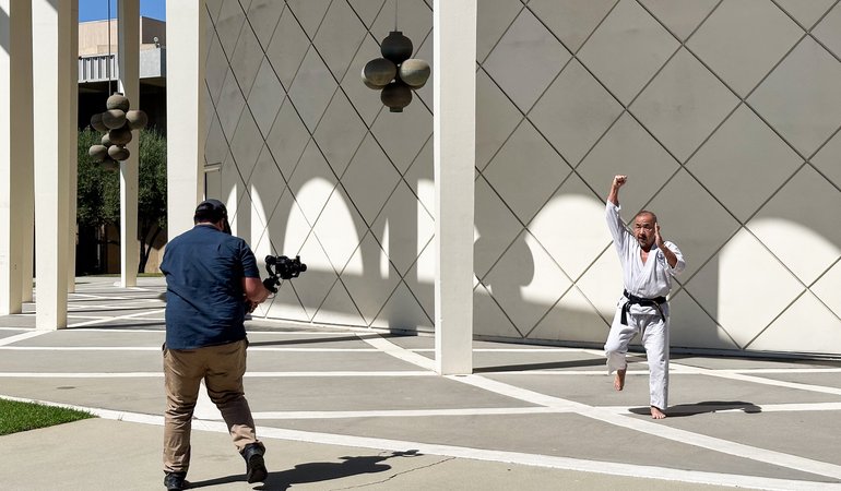 Prof. Shin Shimojo Practices Karate