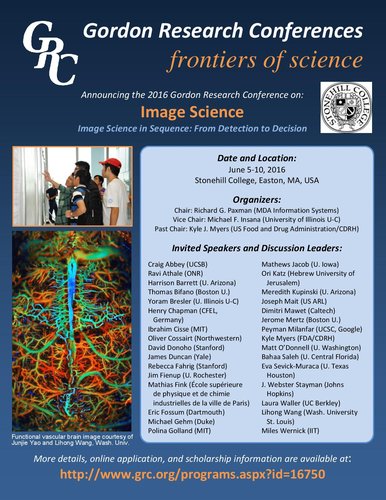Advertisement flyer for Dr. Lihong Wang&#x27;s presentation in the 2016 Gordon Research Conference on Image Science