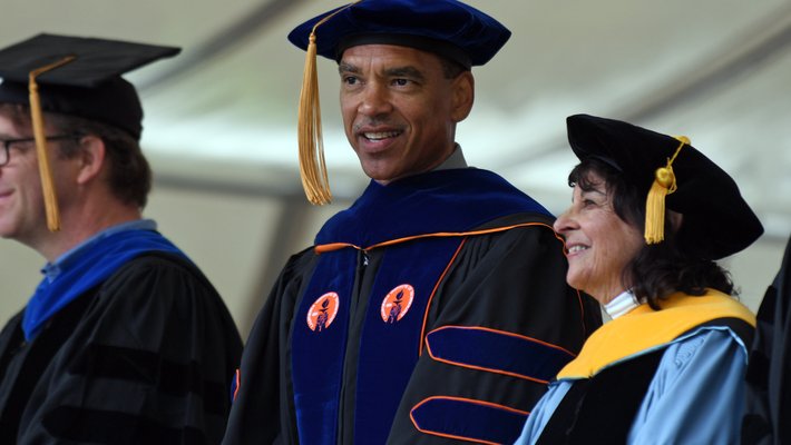 Image of Caltech faculty at commencement.