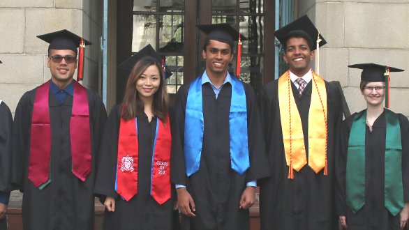 A photo of Caltech graduates wearing their regalia