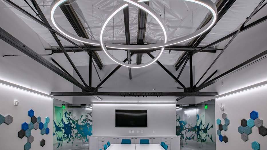 Large conference room with unique lighting
