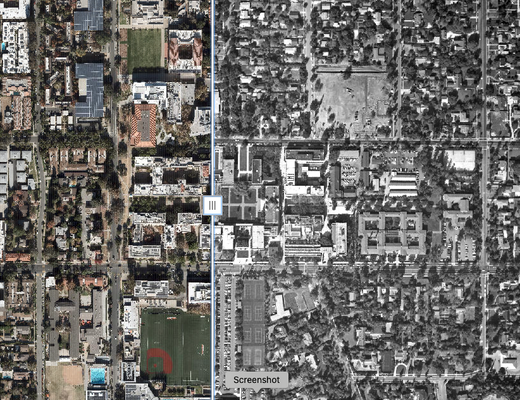 Caltech aerial view with left portion from 2024 and right portion from 1957