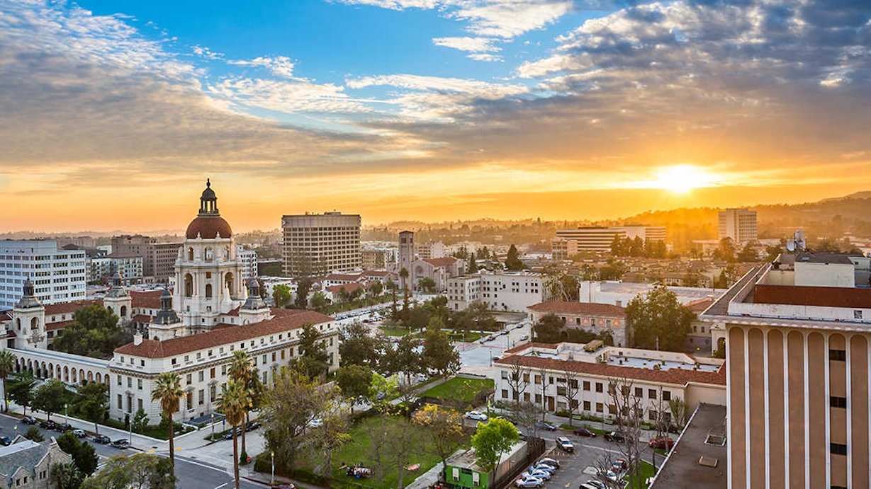 Pasadena skyline at sunset