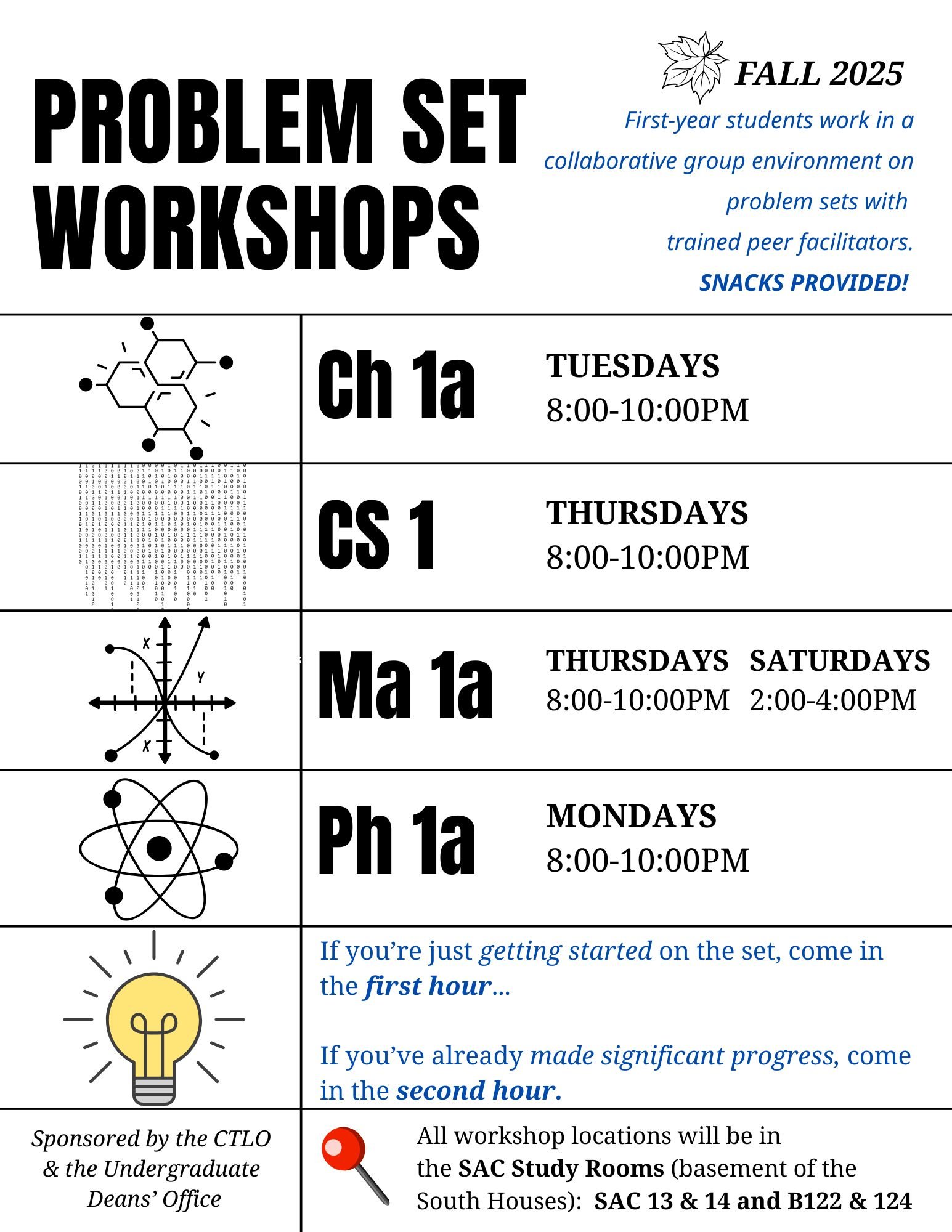 Problem Set Workshops for Fall 2025 as of 10.03.25