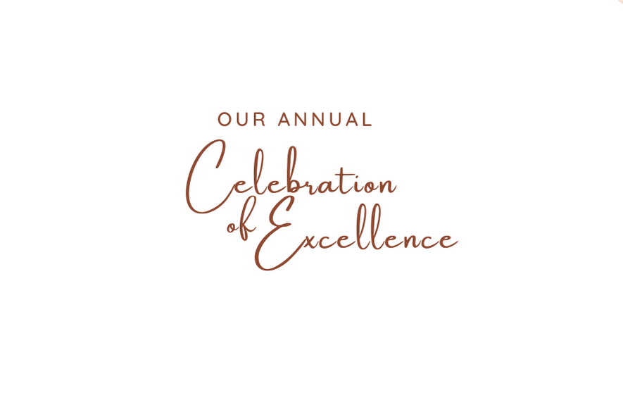 white background. Celebration of Excellence reads in orange