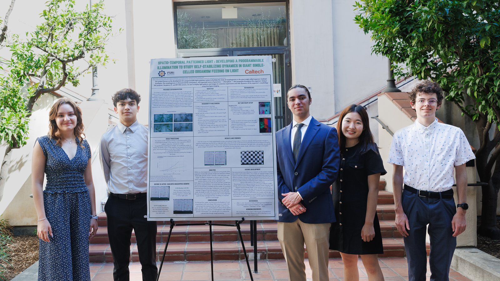 Five FSRI students standing in front of their research poster
