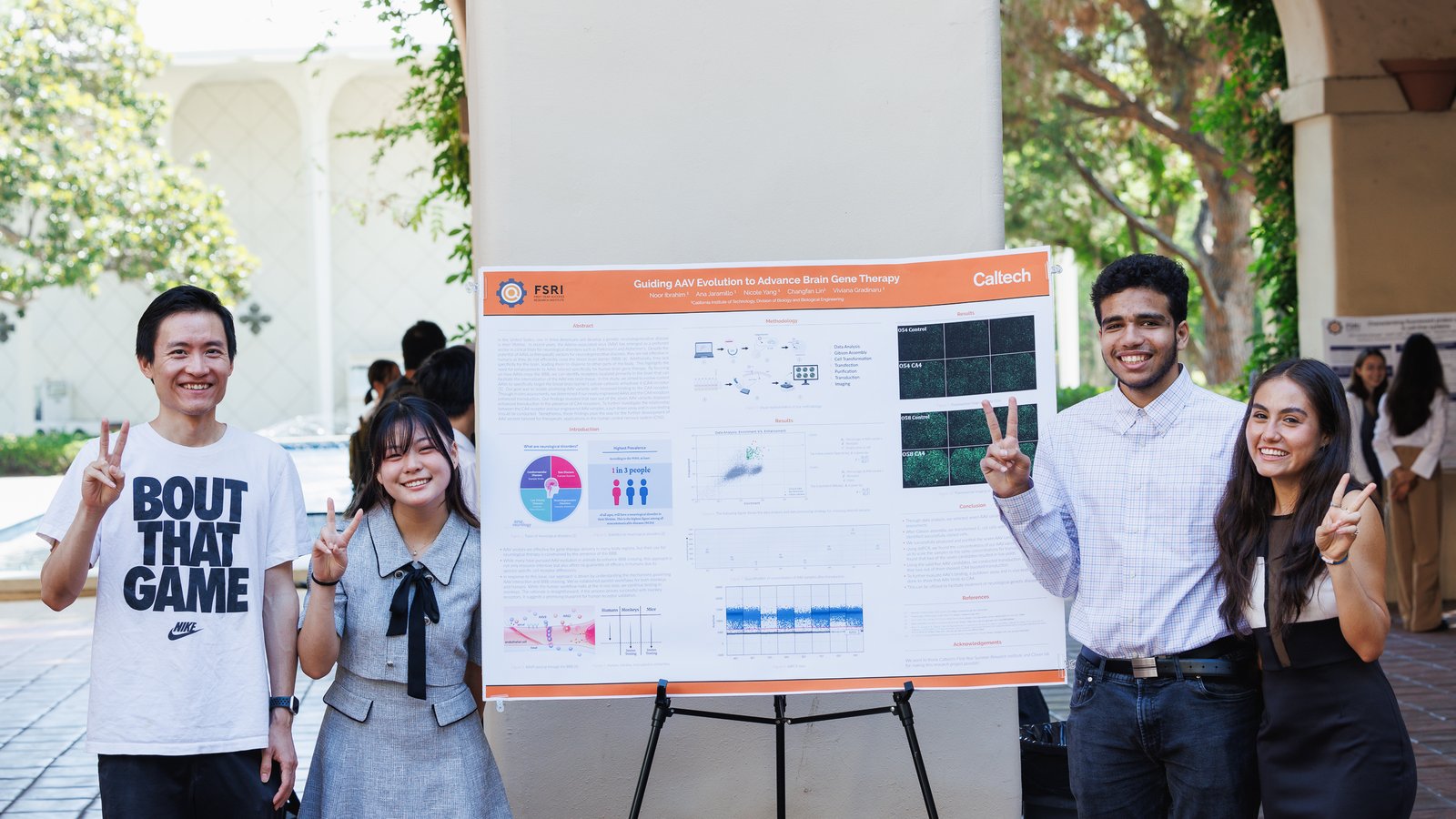 Group of FSRI students and their faculty mentor in front of their research poster