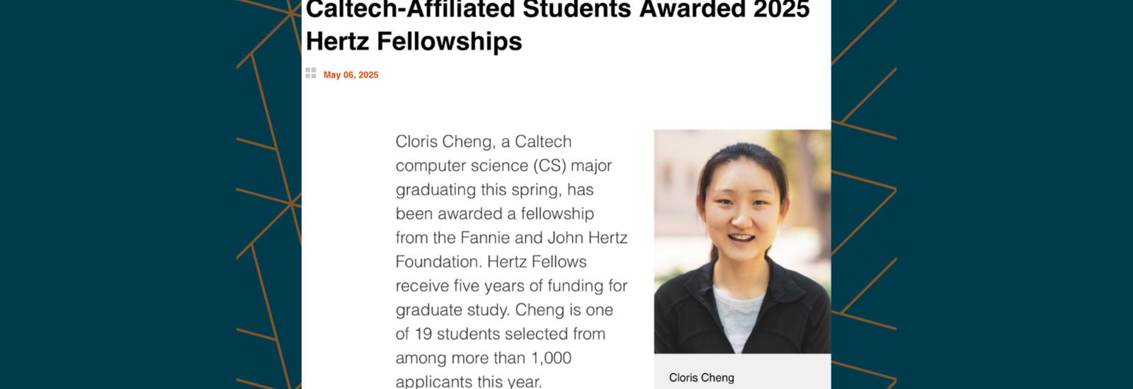 Caltech senior receives the prestigious Hertz Fellowship.