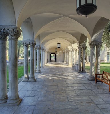 An arched walkway in an outdoor area