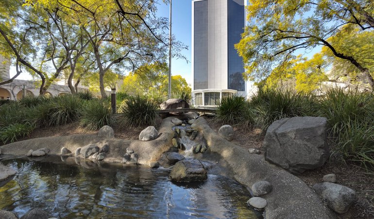 Millikan building from Throop Pond