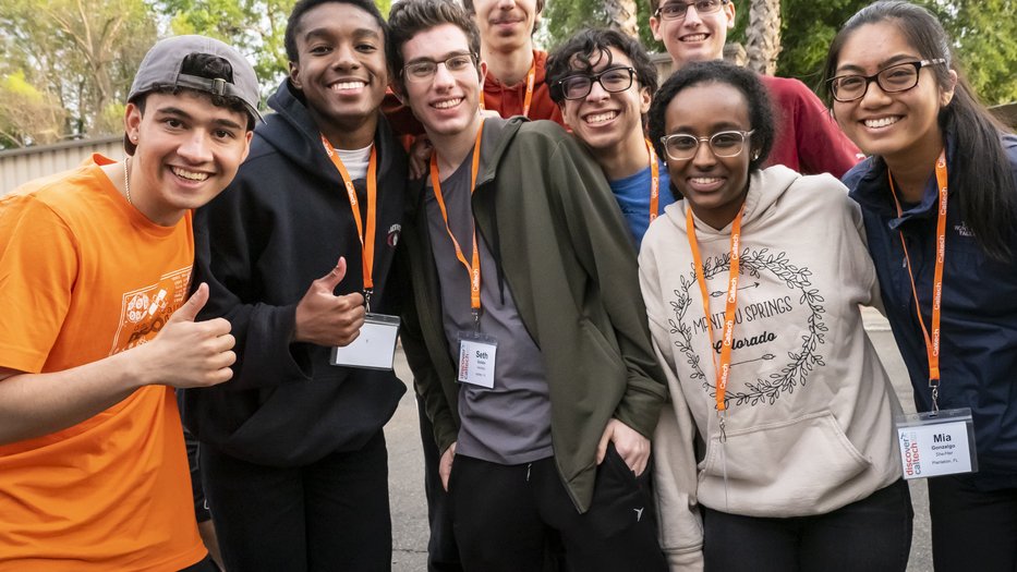 students hanging