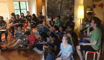 Students watching a movie.