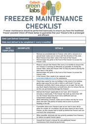 Freezer Checklist - laminated sheet for freezers