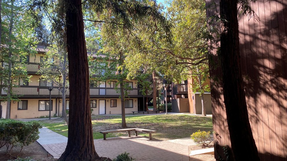 Catalina Courtyard with view of benches and trees.