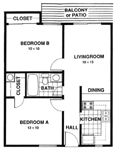 Map of a 2-bedroom Catalina apartment