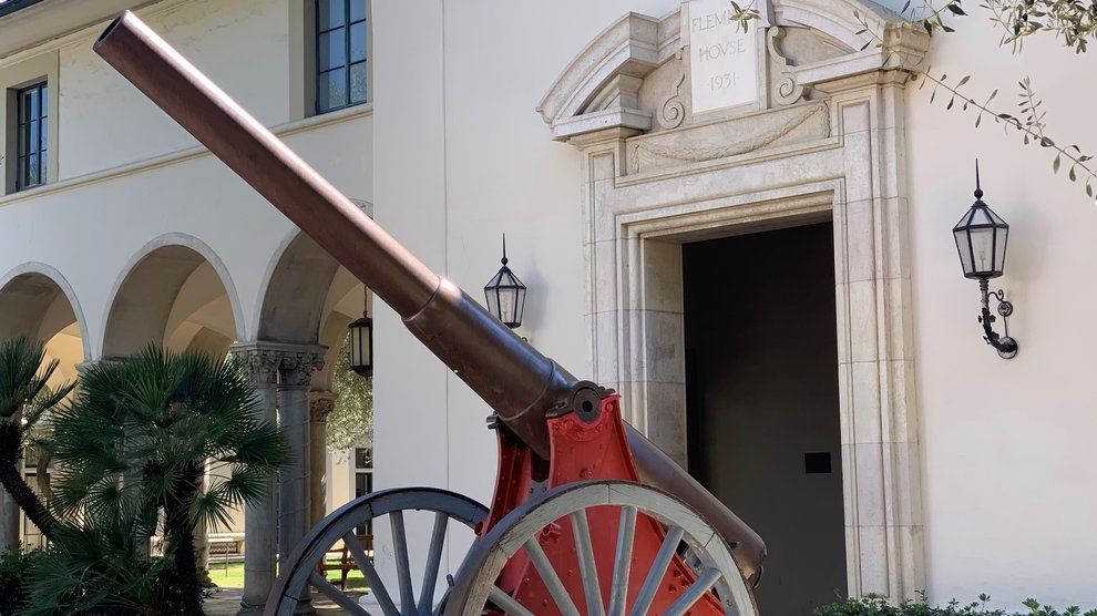 UG Fleming House, exterior. Featuring cannon.