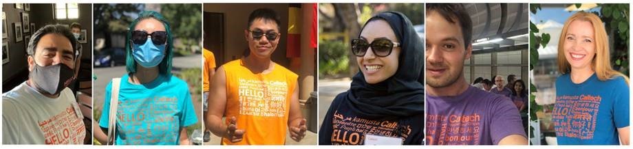 multiple people in ISP Hello t-shirts in different colors