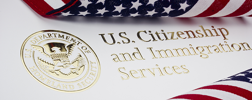 Homeland security logo and unites states flag