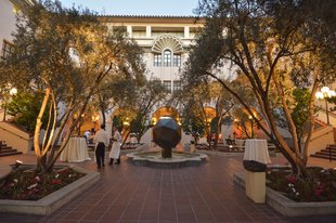 Beckman breezeway in the  evening
