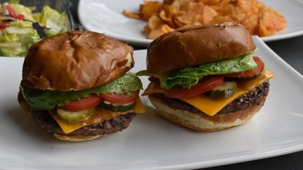 Two burgers on a plate