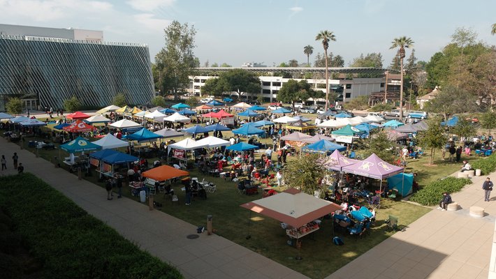 Participating teams' tents on the lawn outside Resnick Sustainability Center