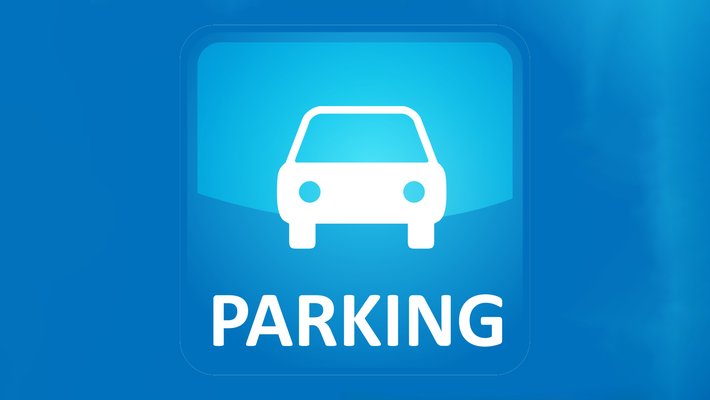 Blue parking logo with white car icon