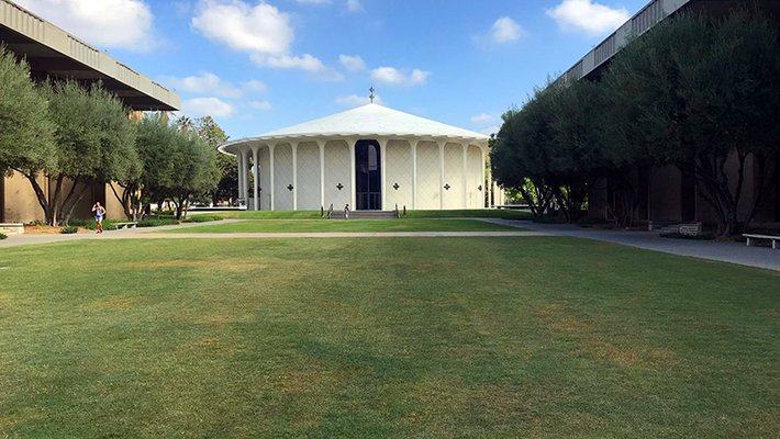 Beckman Auditorium on a sunny day