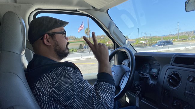 Frank driving our donations to Stockdale High School