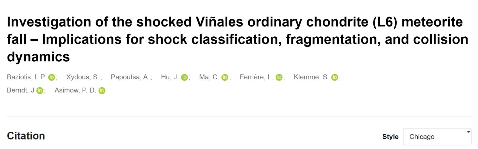 investigation of the shocked Viñales ordinary