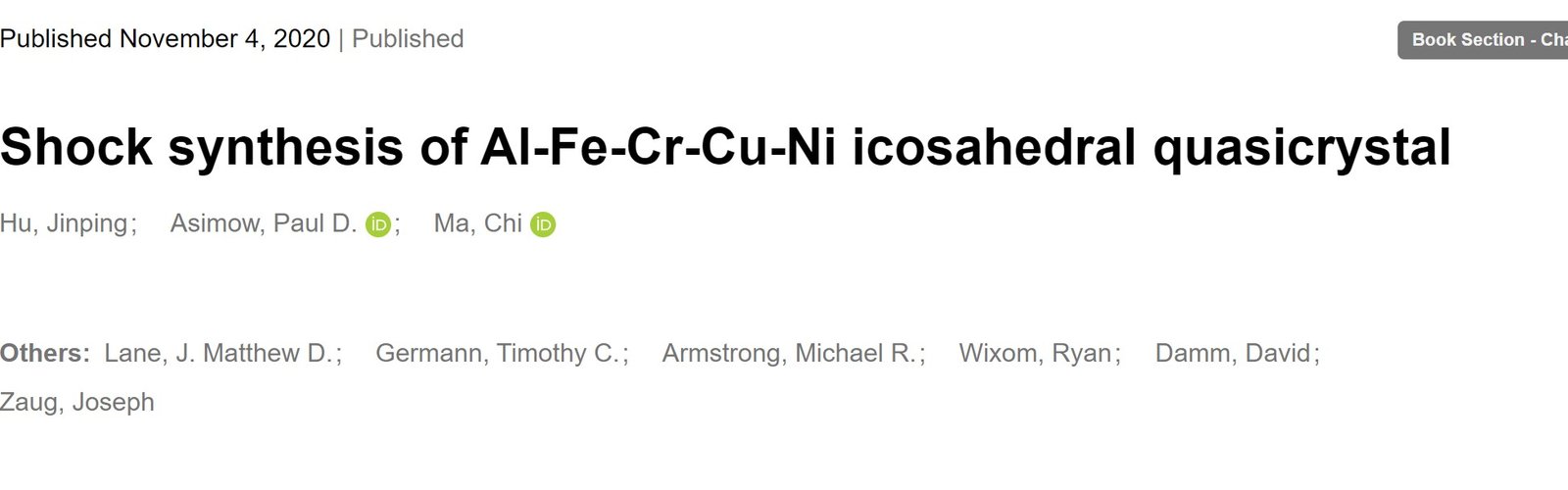 Shock synthesis of Al-Fe-Cr-Cu-Ni icosahedral quasicrystal 2020