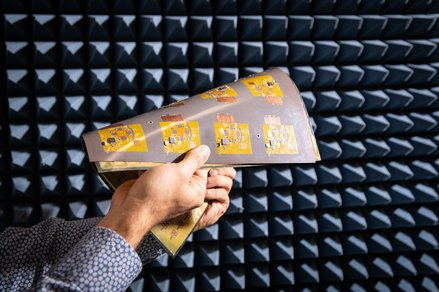 A demonstration of how thin and flexible the Space Solar Power Project components circuits are