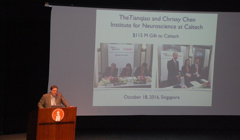 Phototgraph of David Anderson giving a welcome to the Chen Institute 2019 Symposioum