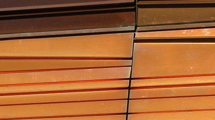 Close up of copper building facade