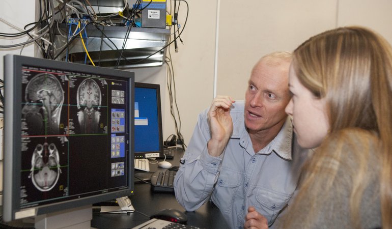 Ralph Adolphs (left) and colleague in the lab.