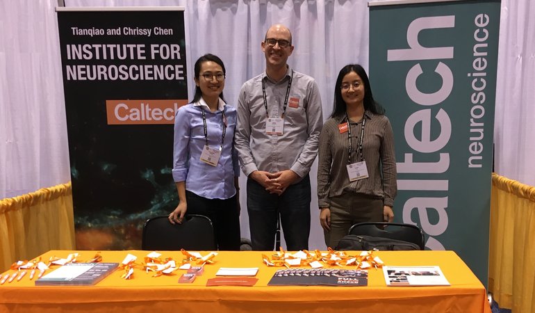 Caltech Neuroscience recruitment booth at 2019 SfN Graduate Fair in Chicago.