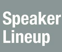 Grey box with white words "Speaker Lineup"