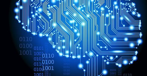 Illustration of digital brain and binary numbers