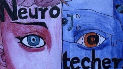 Artwork of human eye and robot eye side by side.