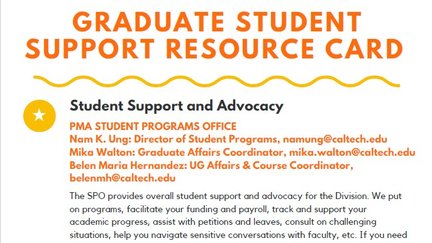 The image shows an image of the PMA Graduate Student resource card