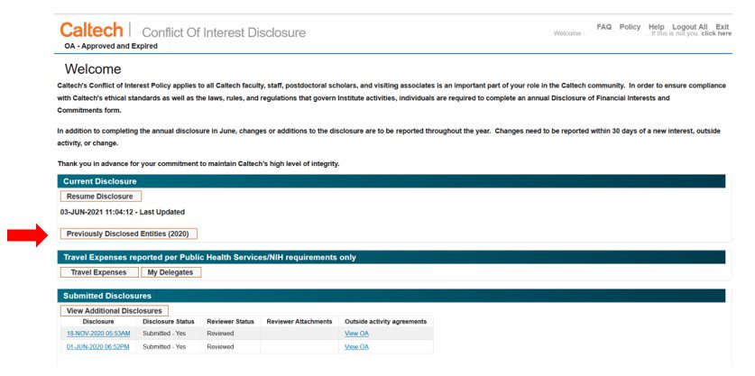 Disclosure Welcome Page