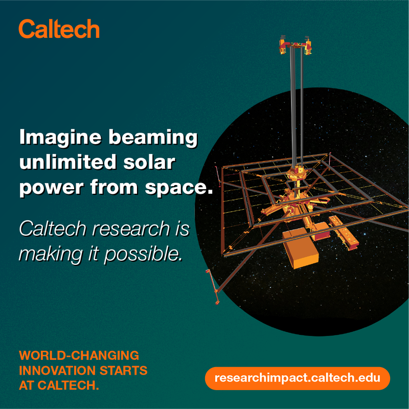 A graphic showing a space solar power installation