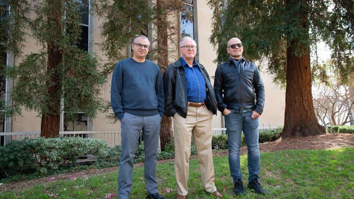 Ciro Donalek, George Djorgovski, and Michael Amori on Caltech's campus.