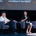 Katerina Chatziioannou speaks as Kip Thorne looks on during a panel discussion on stage