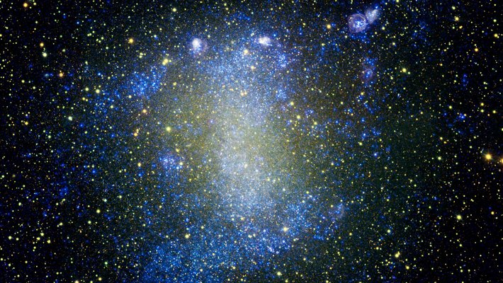 Ultraviolet light is seen in blue in this picture of Barnard's Galaxy.
