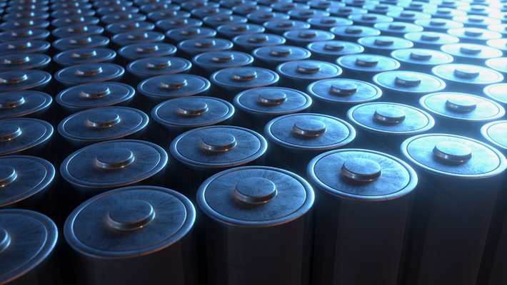 rows of batteries, positive end up