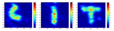Projections of the letters "CIT" made with the optical phased array (OPA) chip. The projections were made in infrared light.
