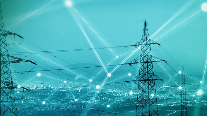 Transformers and power lines with blue filter