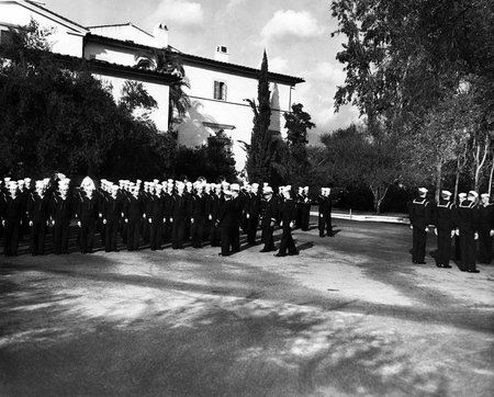 Rear Admiral Wilson Brown inspecting V-12 unit at Caltech in 1944