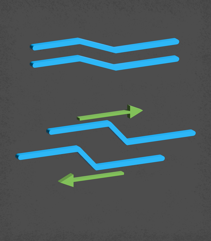 Two parallel blue angled lines move away from each other